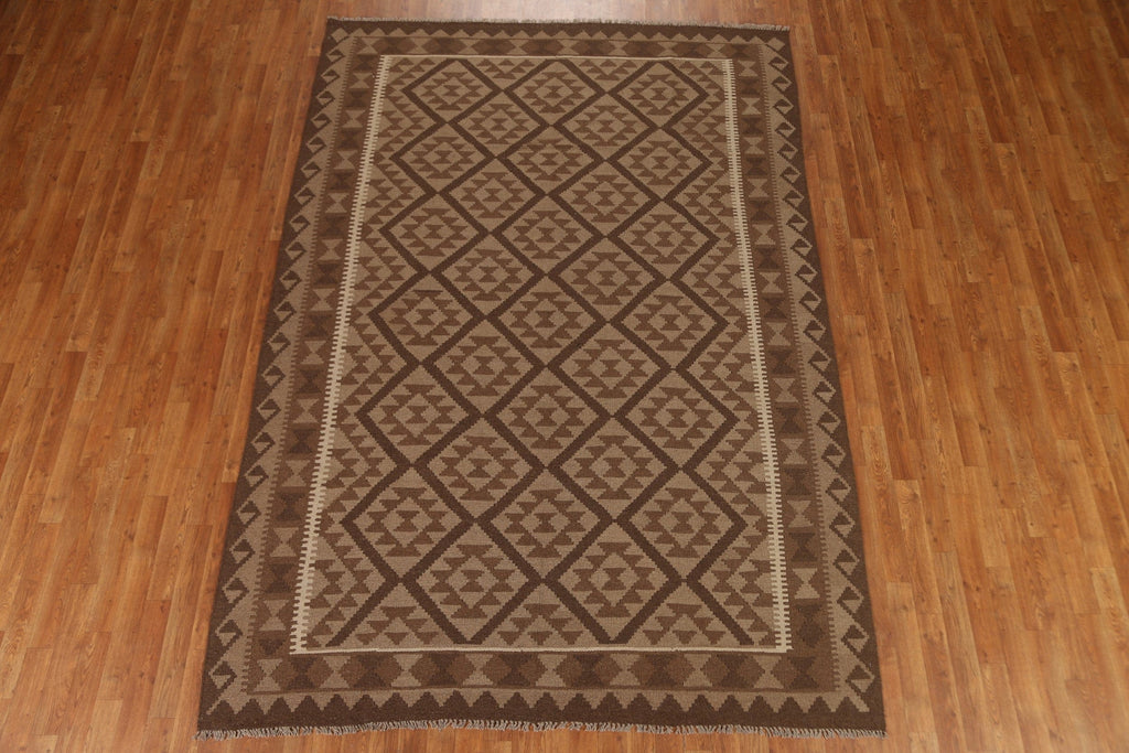 Hand Woven Brown Kilim Area Rug 7x10