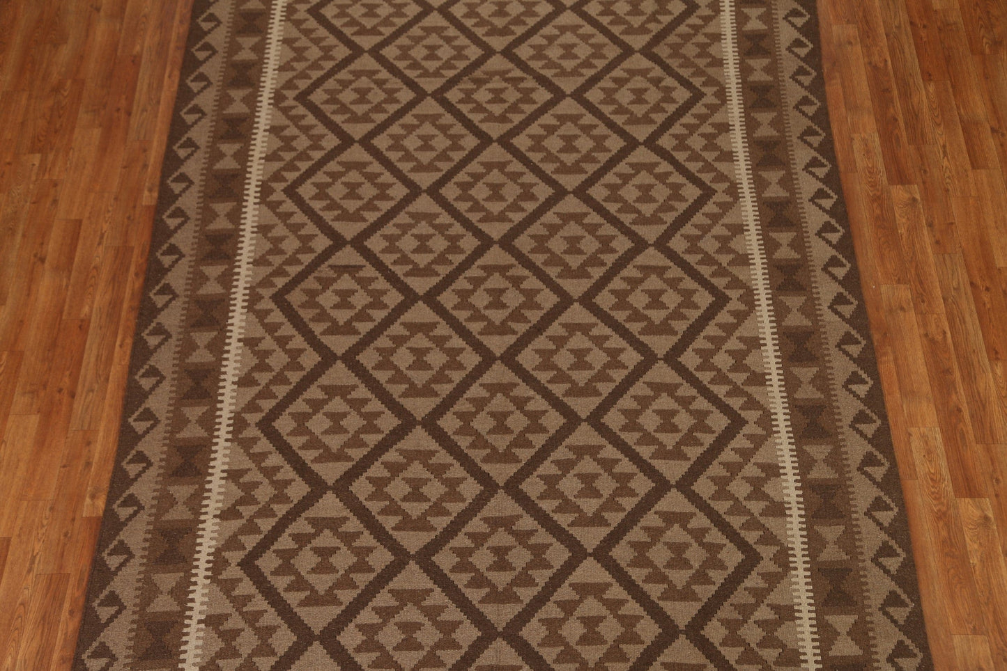 Hand Woven Brown Kilim Area Rug 7x10