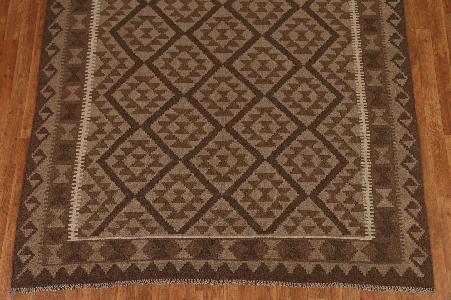 Hand Woven Brown Kilim Area Rug 7x10