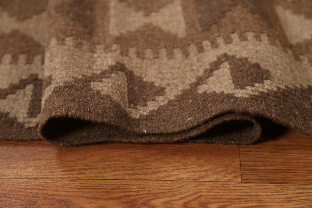 Hand Woven Brown Kilim Area Rug 7x10