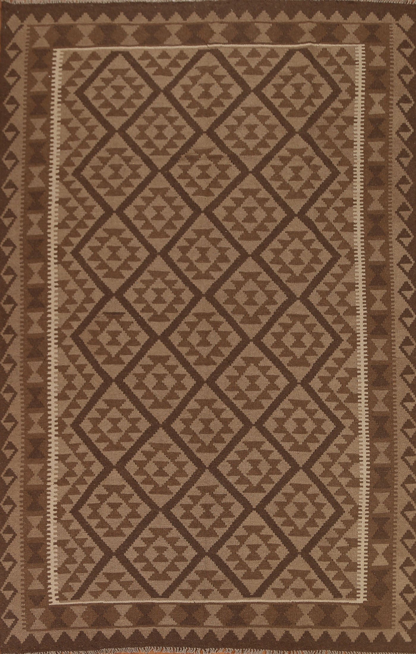 Hand Woven Brown Kilim Area Rug 7x10