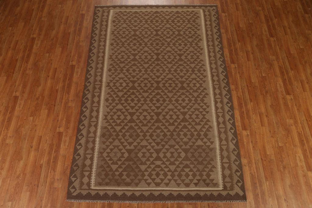 Brown Wool Kilim Hand Woven Area Rug 7x10