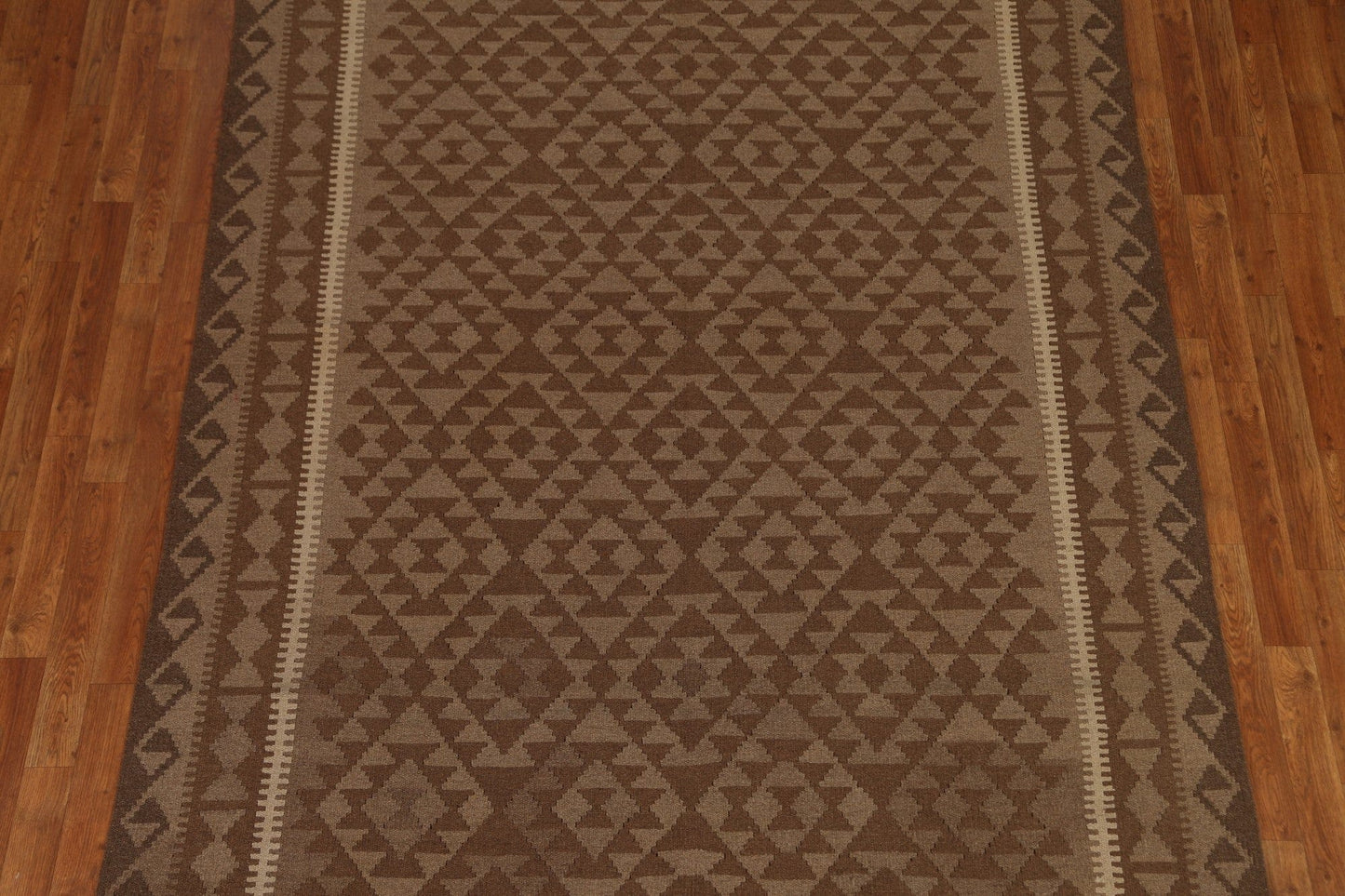 Brown Wool Kilim Hand Woven Area Rug 7x10