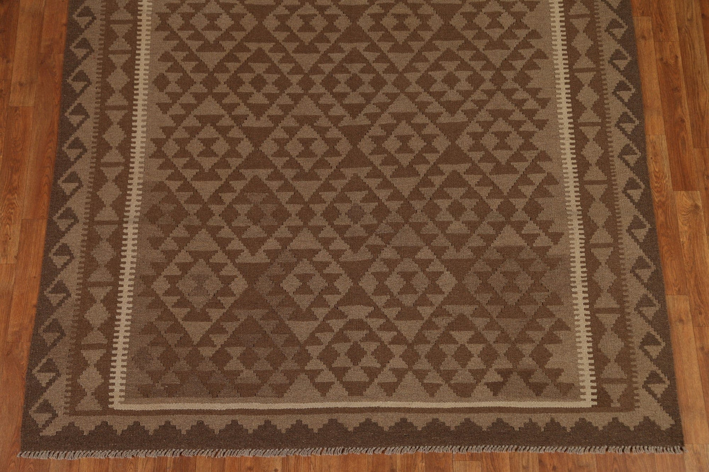 Brown Wool Kilim Hand Woven Area Rug 7x10