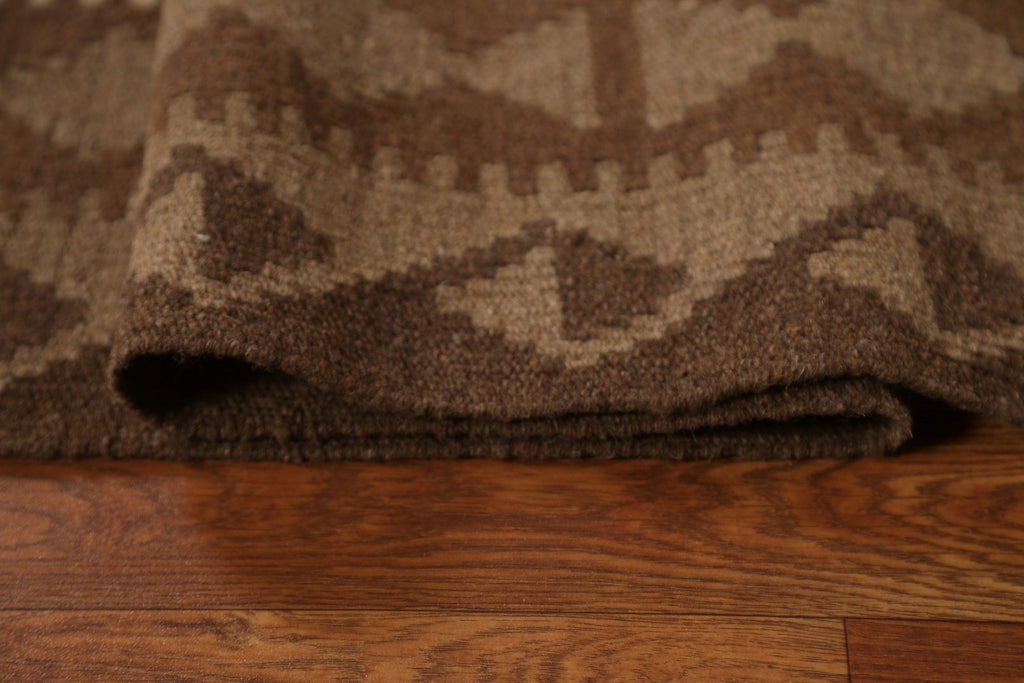 Brown Wool Kilim Hand Woven Area Rug 7x10