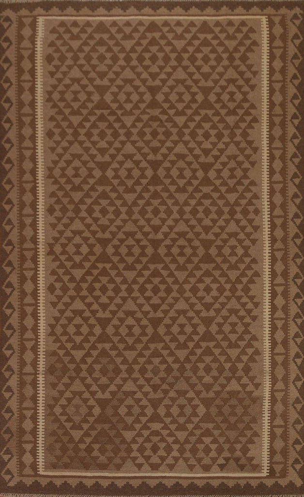 Brown Wool Kilim Hand Woven Area Rug 7x10