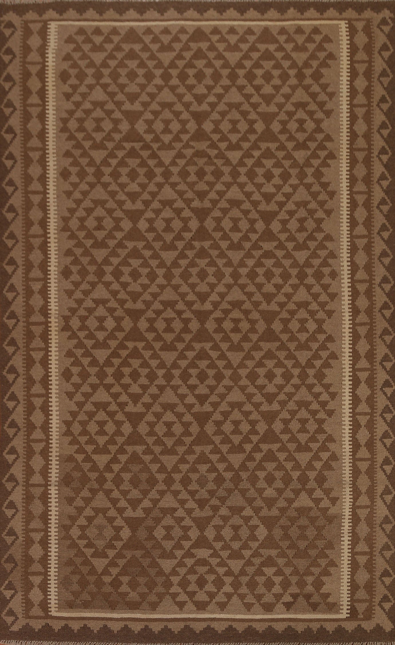 Brown Wool Kilim Hand Woven Area Rug 7x10