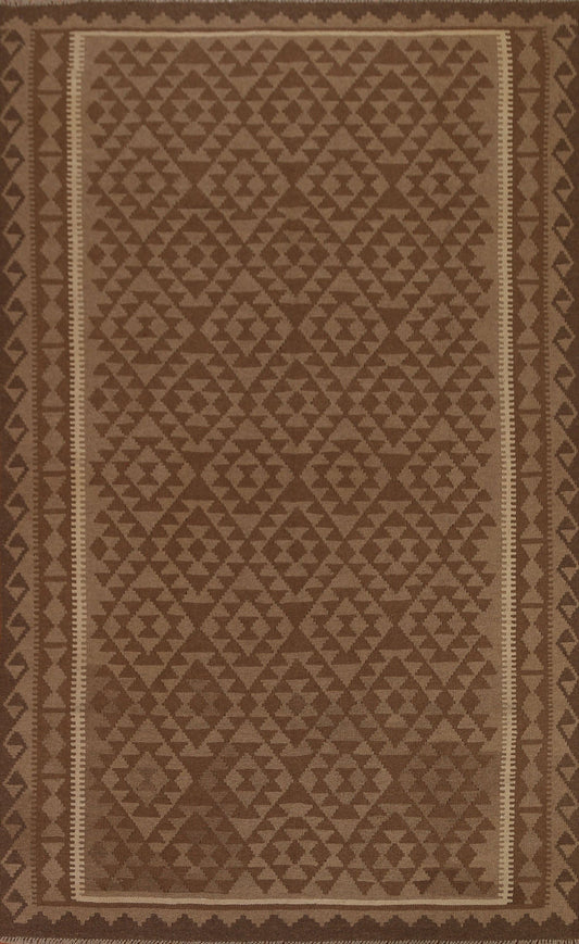 Brown Wool Kilim Hand Woven Area Rug 7x10