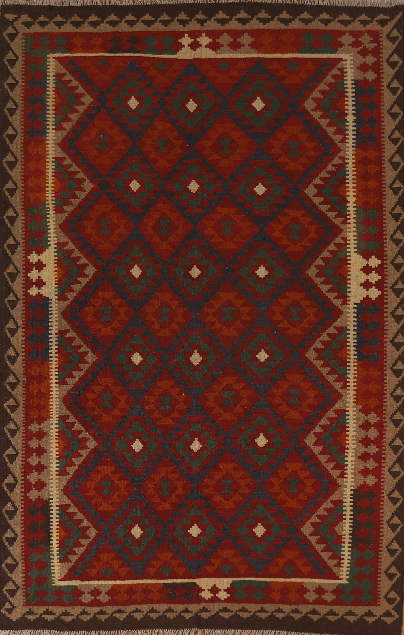 Geometric Kilim Wool Area Rug 7x10