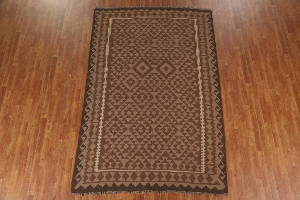 Tribal Brown Kilim Wool Area Rug 7x10