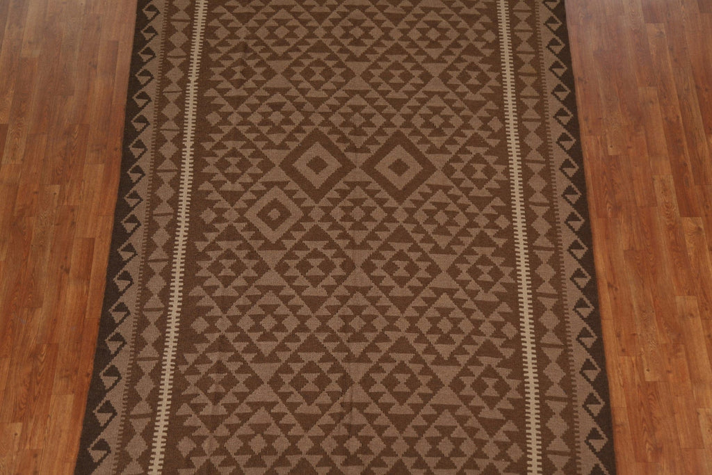 Tribal Brown Kilim Wool Area Rug 7x10