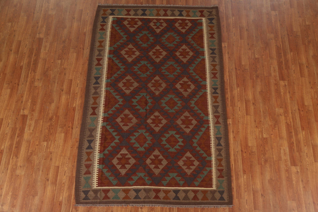 Geometric Kilim Wool Area Rug 5x8