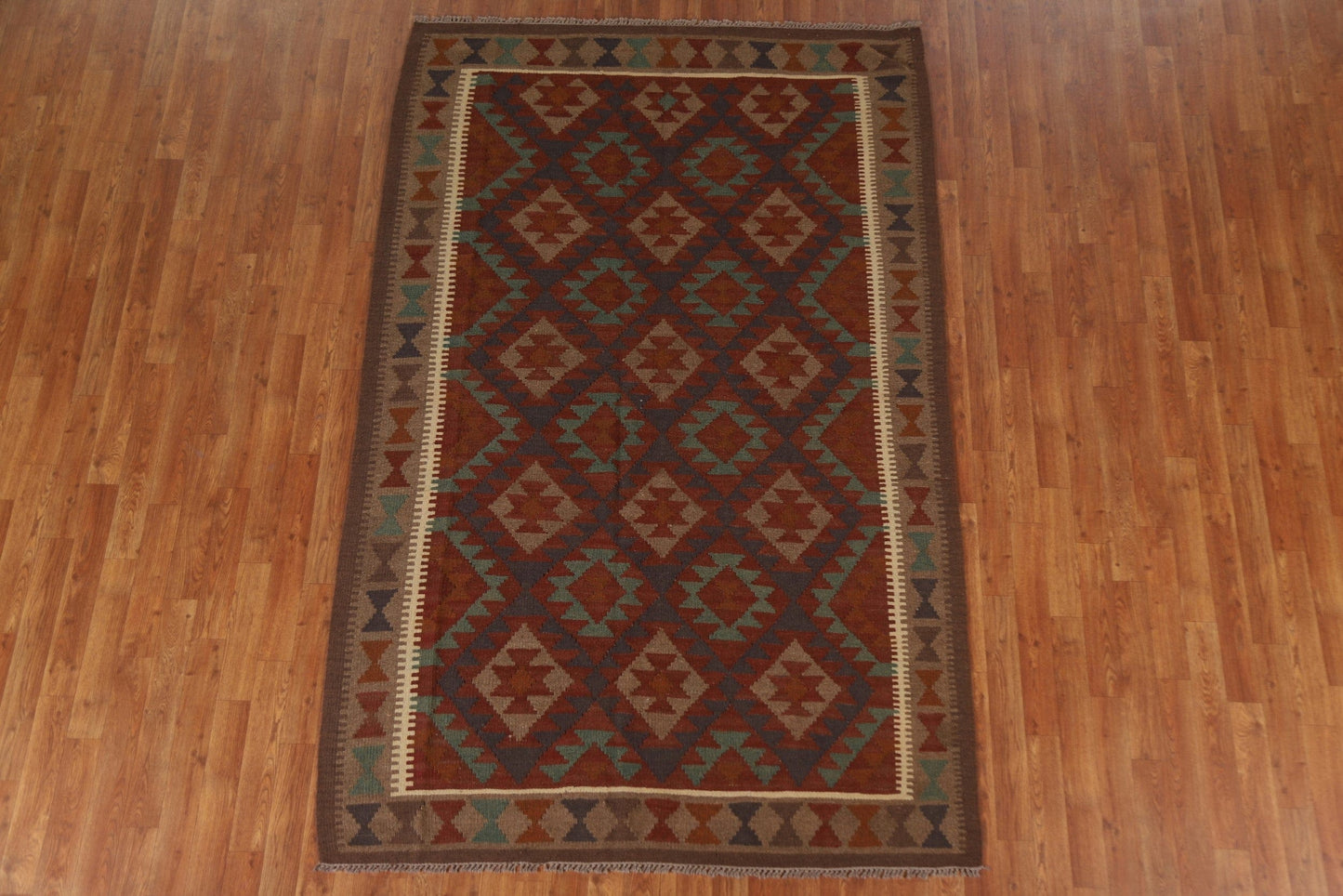 Geometric Kilim Wool Area Rug 5x8