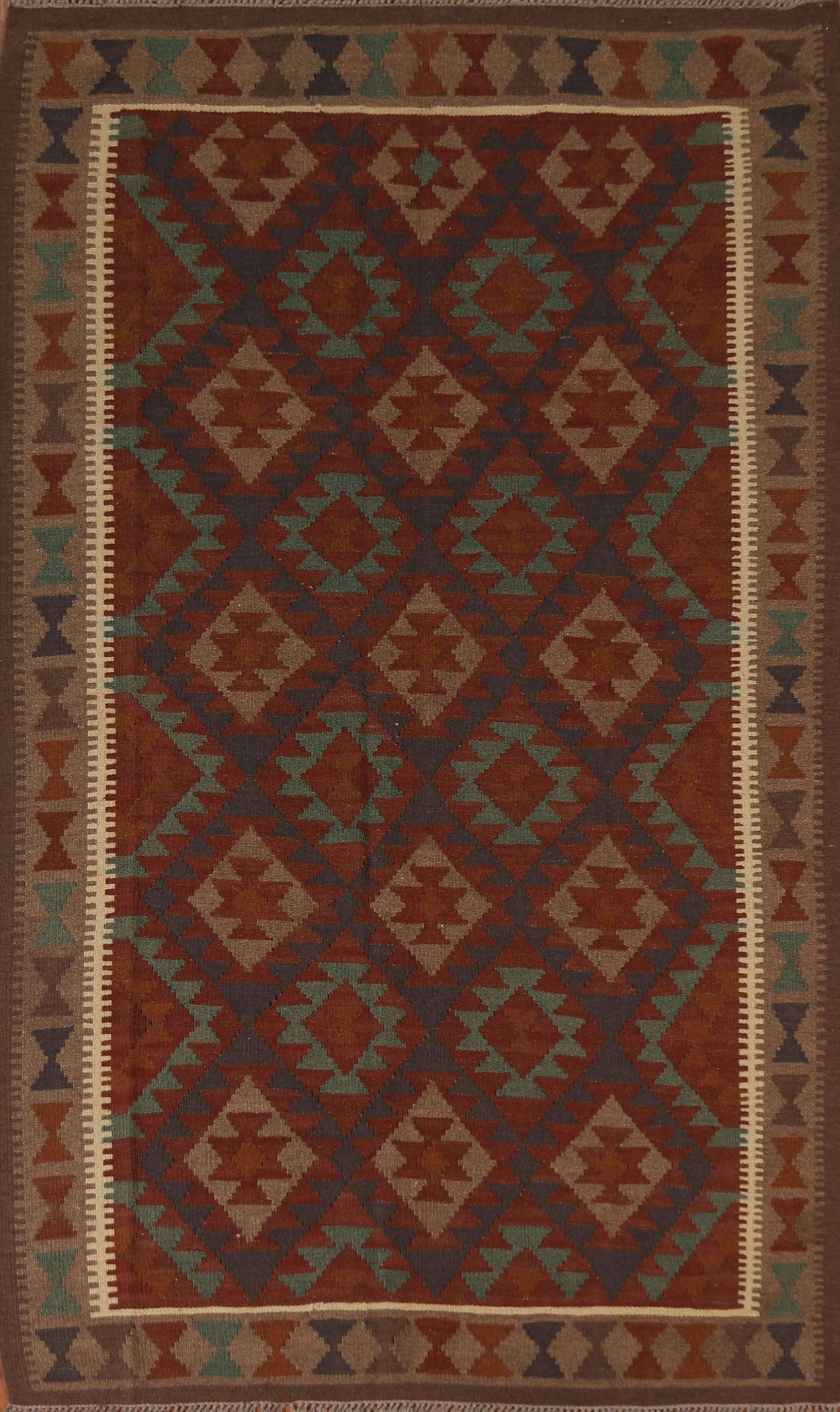 Geometric Kilim Wool Area Rug 5x8