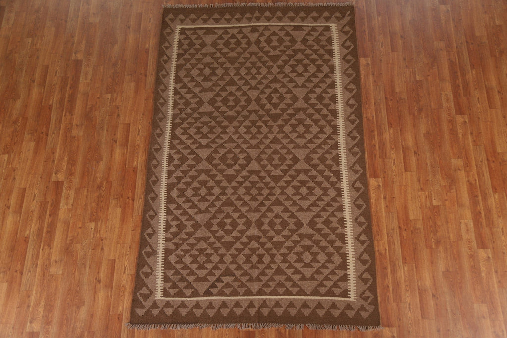 Brown Kilim Wool Area Rug 5x8