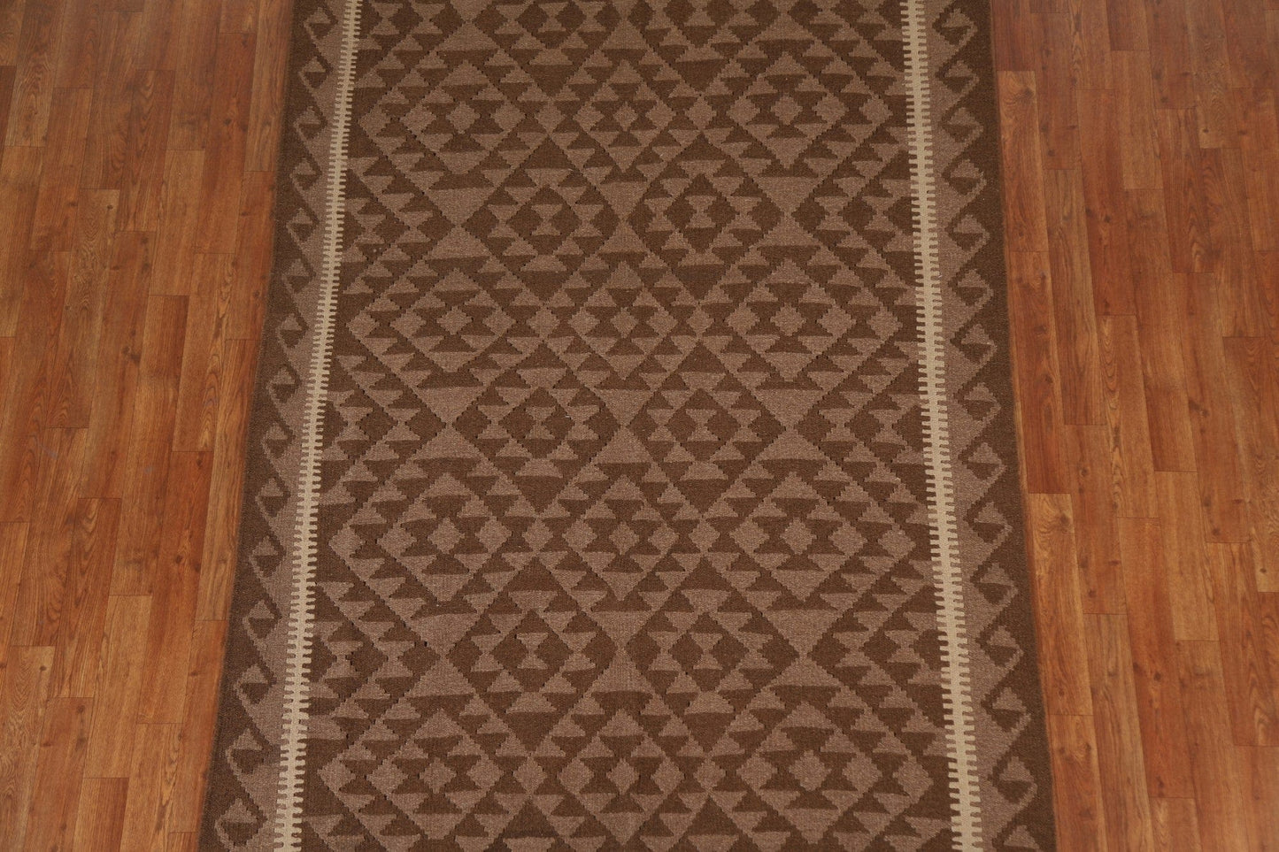 Brown Kilim Wool Area Rug 5x8