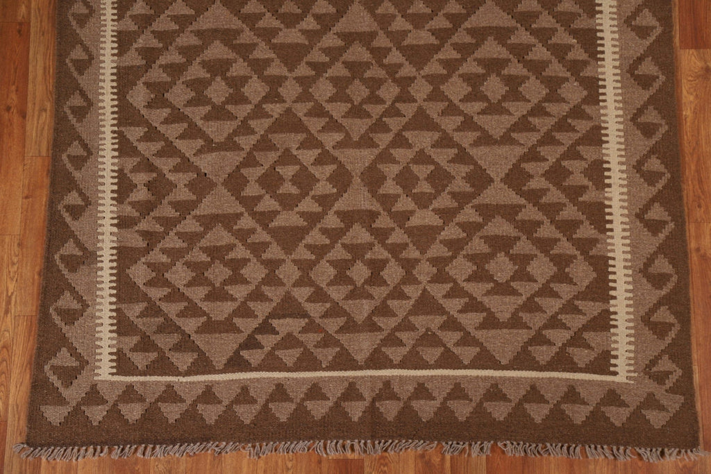 Brown Kilim Wool Area Rug 5x8