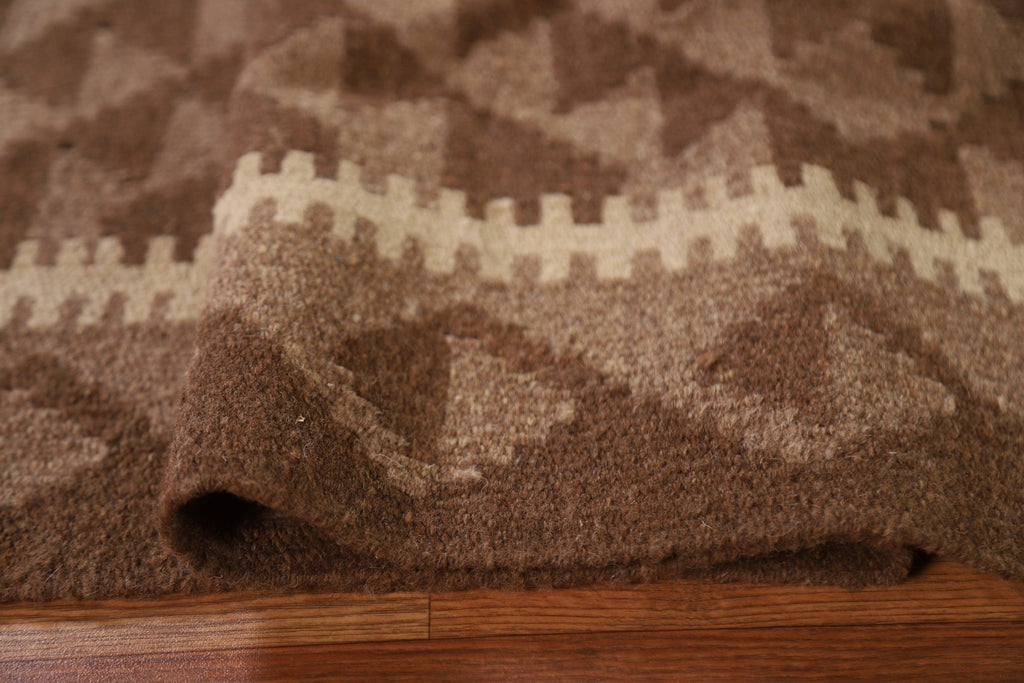 Brown Kilim Wool Area Rug 5x8