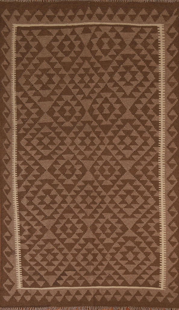 Brown Kilim Wool Area Rug 5x8