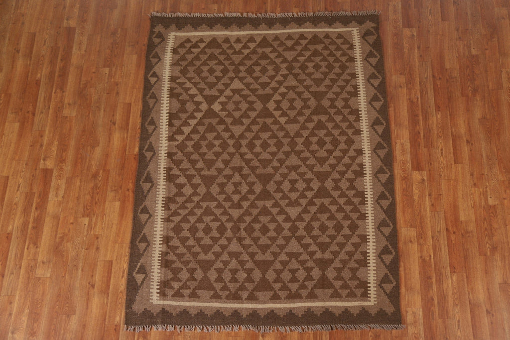 Brown Wool Kilim Oriental Area Rug 5x7