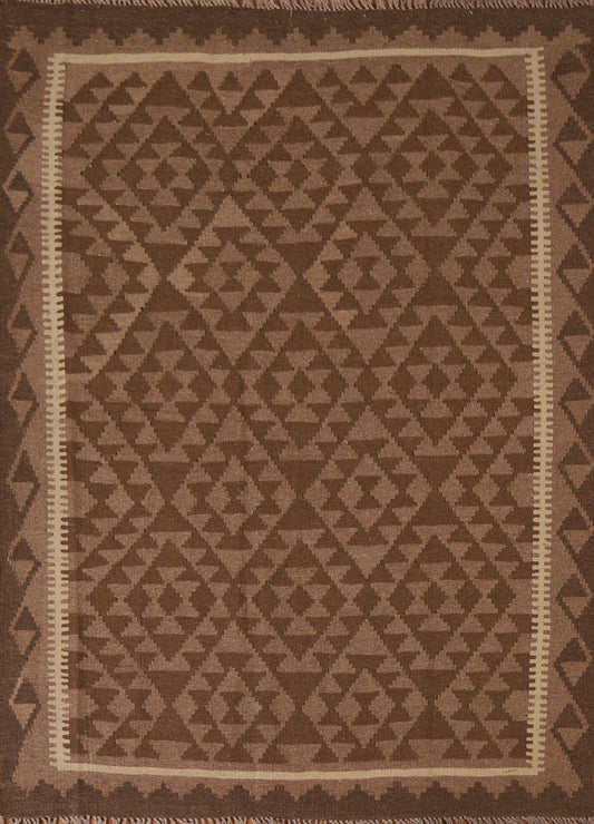 Brown Wool Kilim Oriental Area Rug 5x7