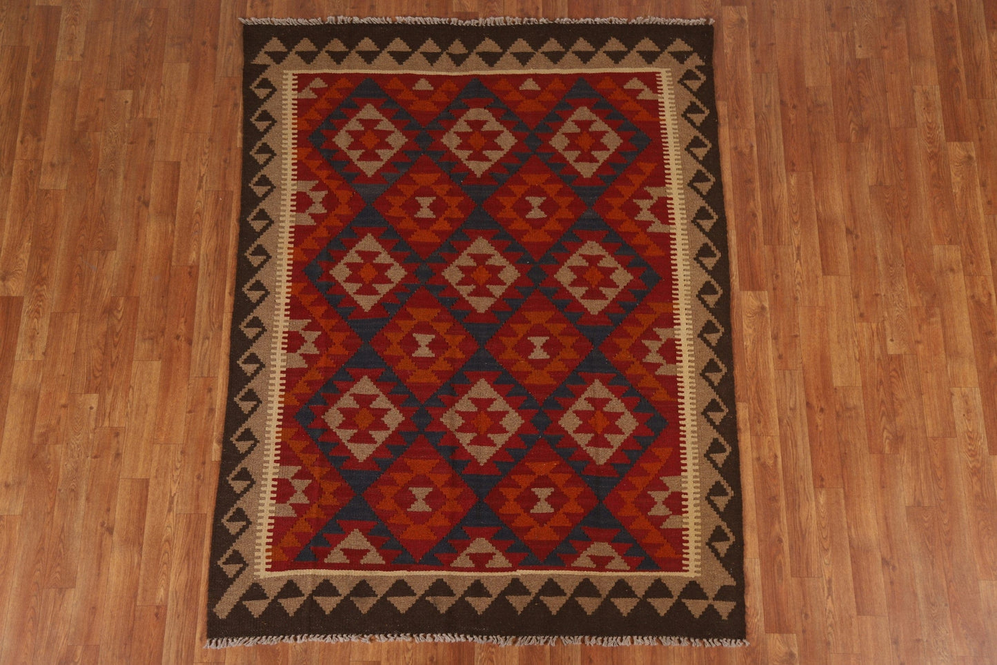 Geometric Kilim Wool Area Rug 5x6