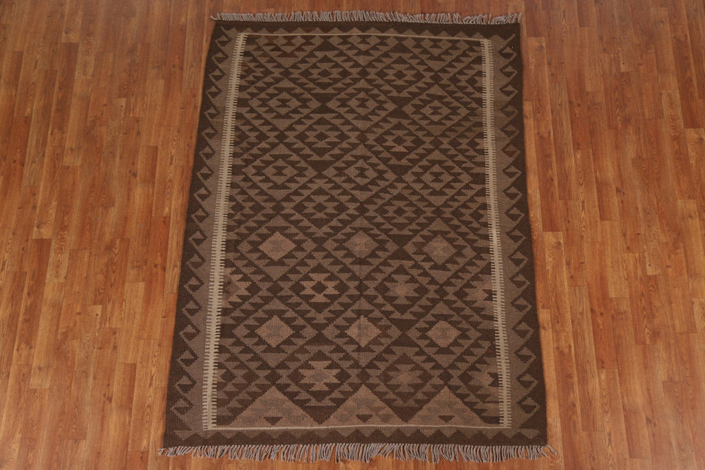 Brown Kilim Wool Area Rug 5x7