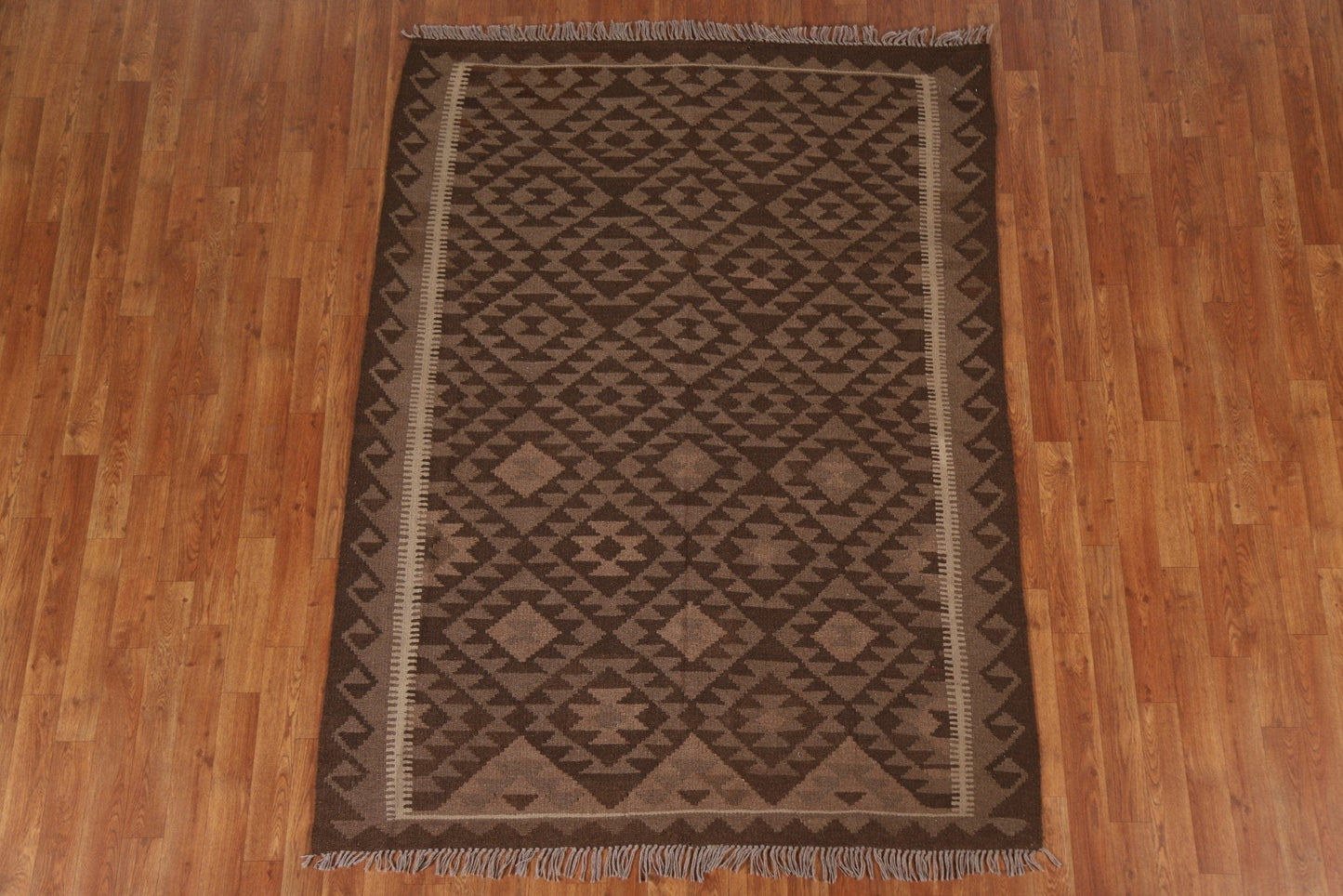 Brown Kilim Wool Area Rug 5x7