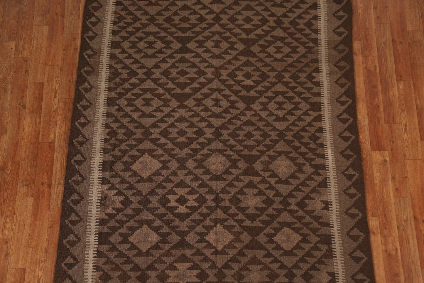 Brown Kilim Wool Area Rug 5x7