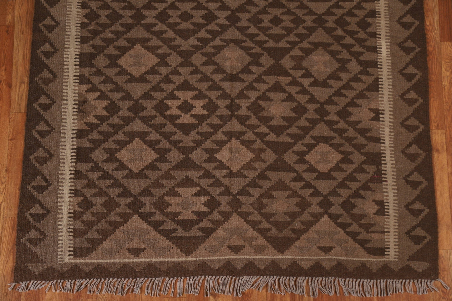 Brown Kilim Wool Area Rug 5x7