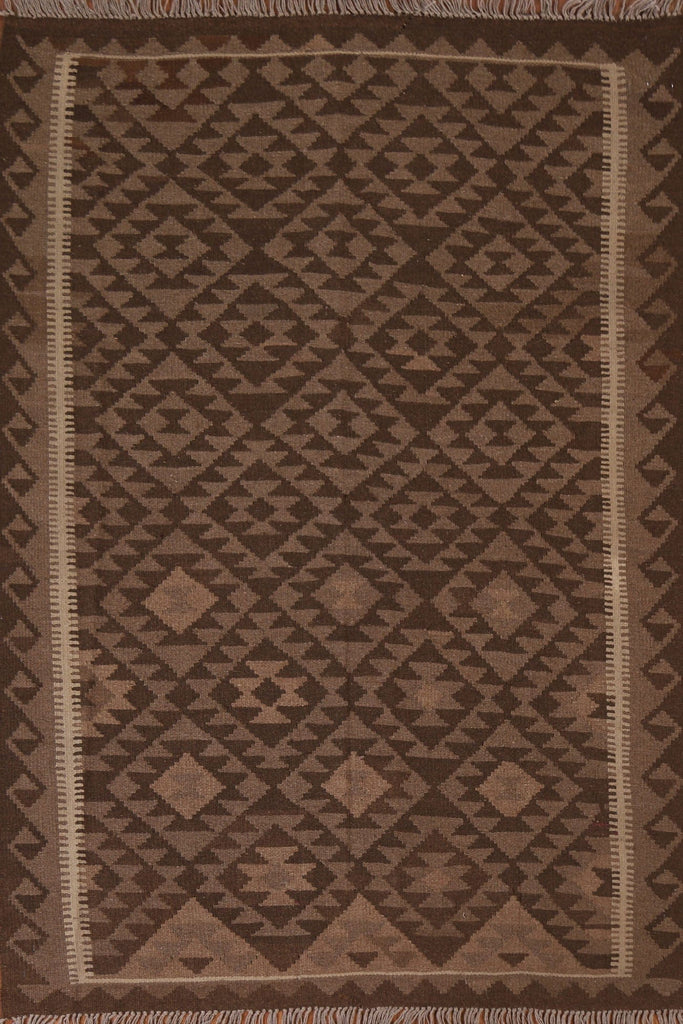 Brown Kilim Wool Area Rug 5x7