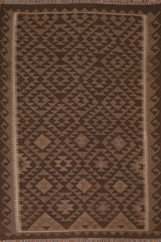 Brown Kilim Wool Area Rug 5x7