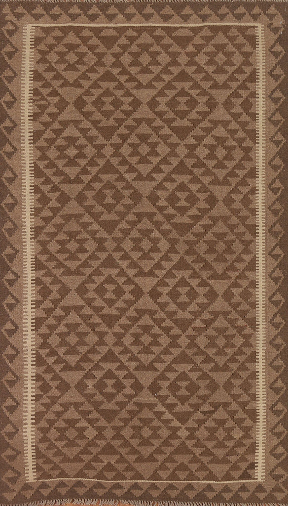 Brown Kilim Reversible Wool Area Rug 5x8