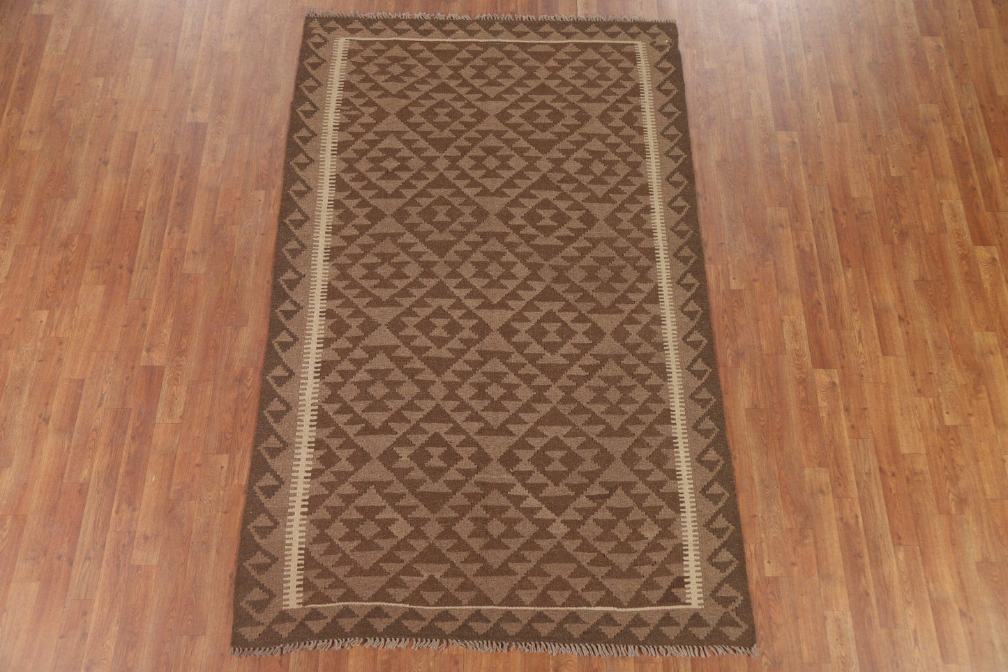 Brown Kilim Reversible Wool Area Rug 5x8