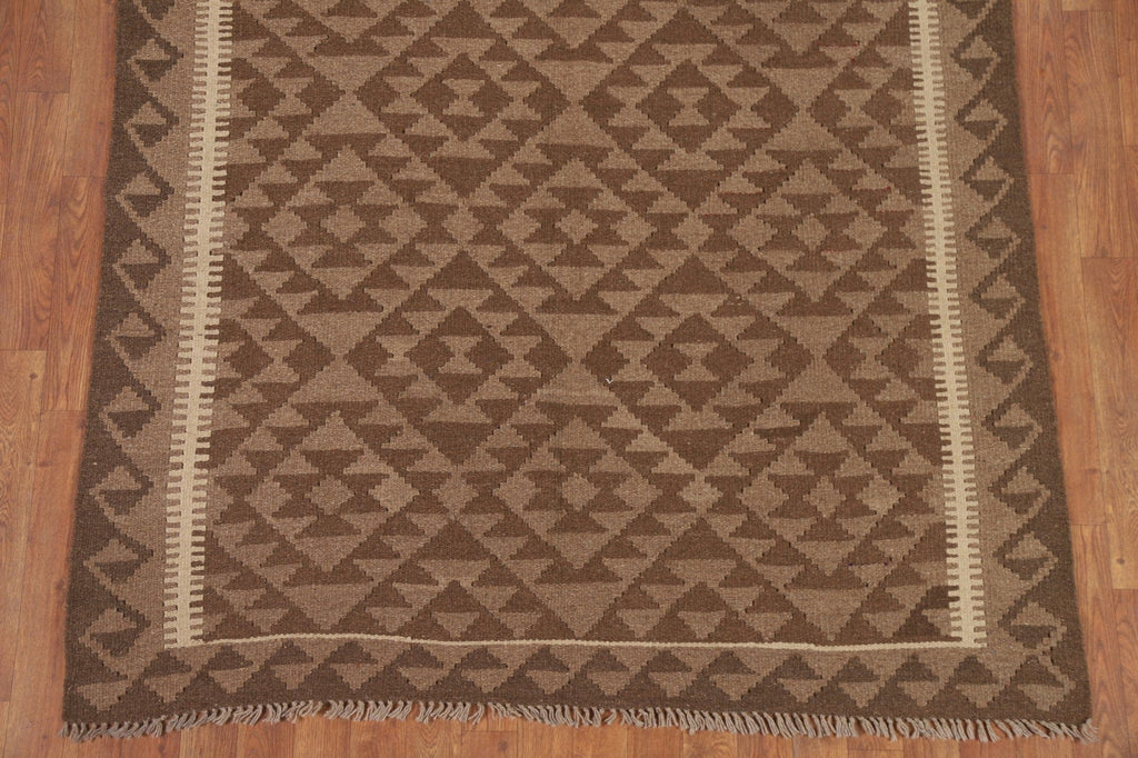 Brown Kilim Reversible Wool Area Rug 5x8