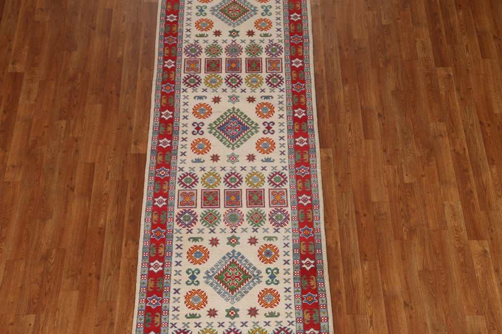 Geometric Kazak Handmade Runner Rug 3x10