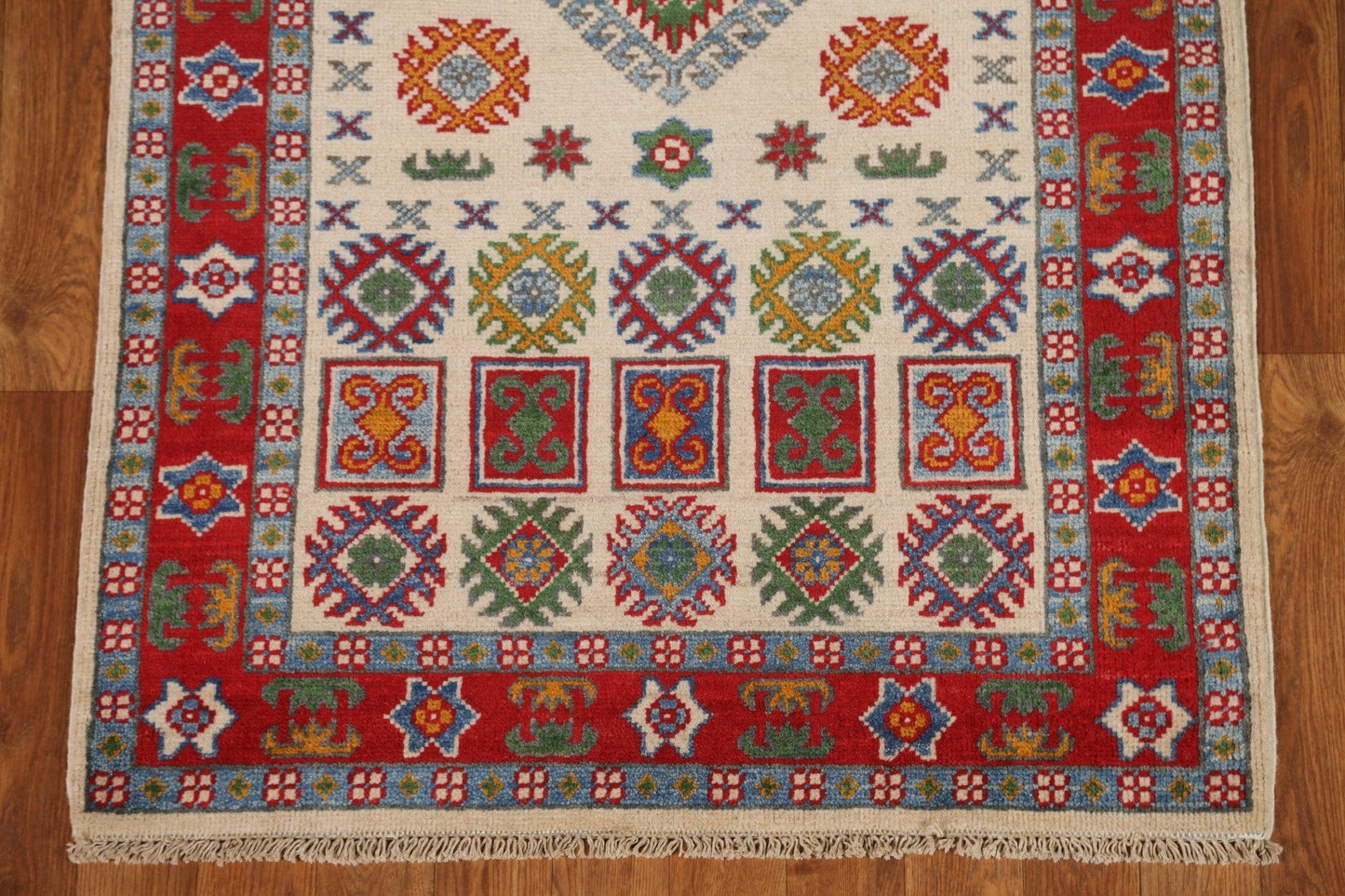 Geometric Kazak Handmade Runner Rug 3x10