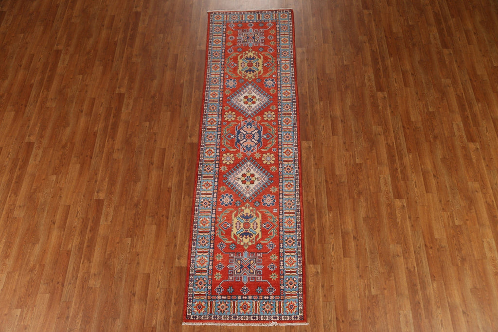 Handmade Wool Kazak Oriental Runner Rug 3x9