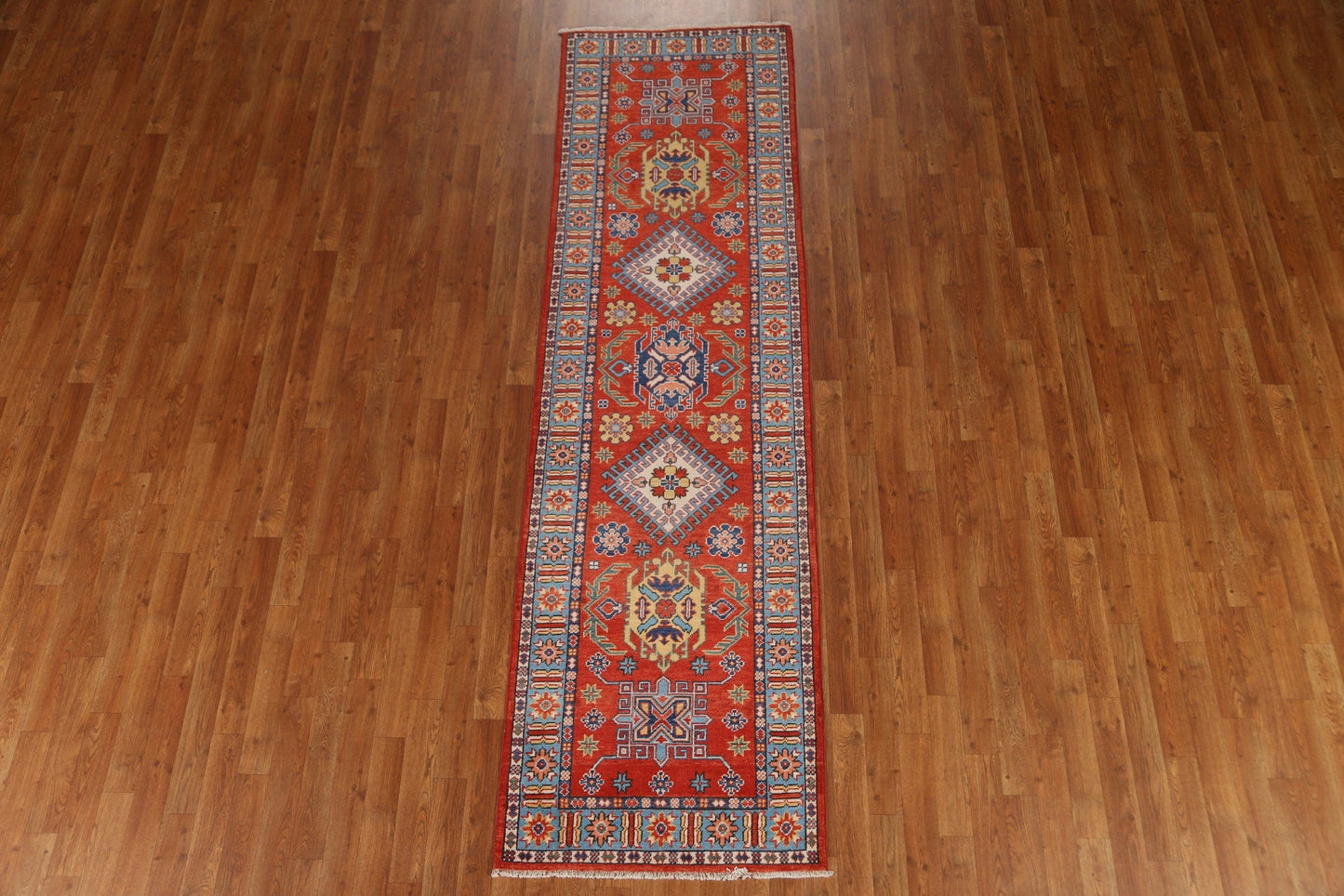 Handmade Wool Kazak Oriental Runner Rug 3x9