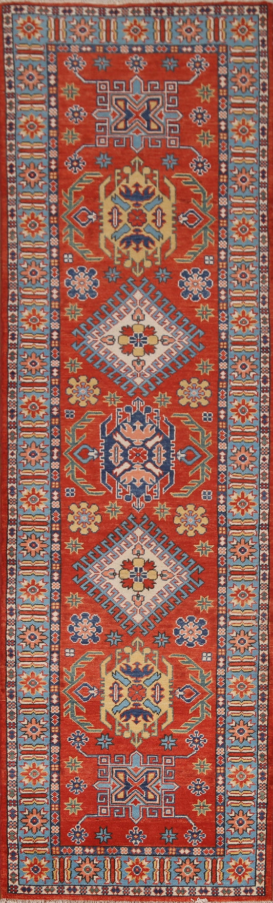 Handmade Wool Kazak Oriental Runner Rug 3x9