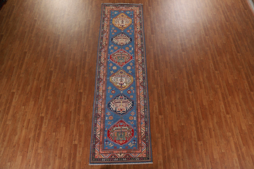 Blue Kazak Handmade Runner Rug 4x13