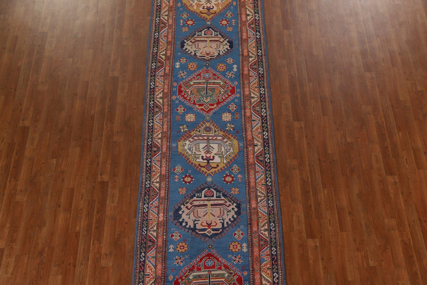 Blue Kazak Handmade Runner Rug 4x13