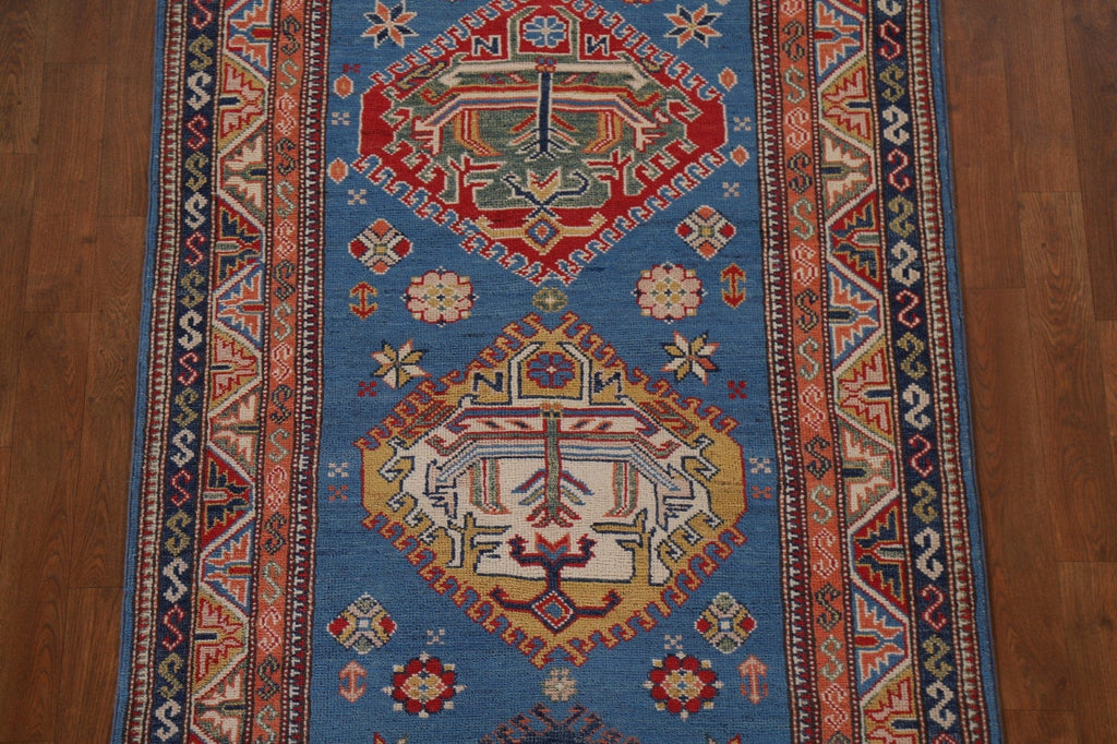 Blue Kazak Handmade Runner Rug 4x13