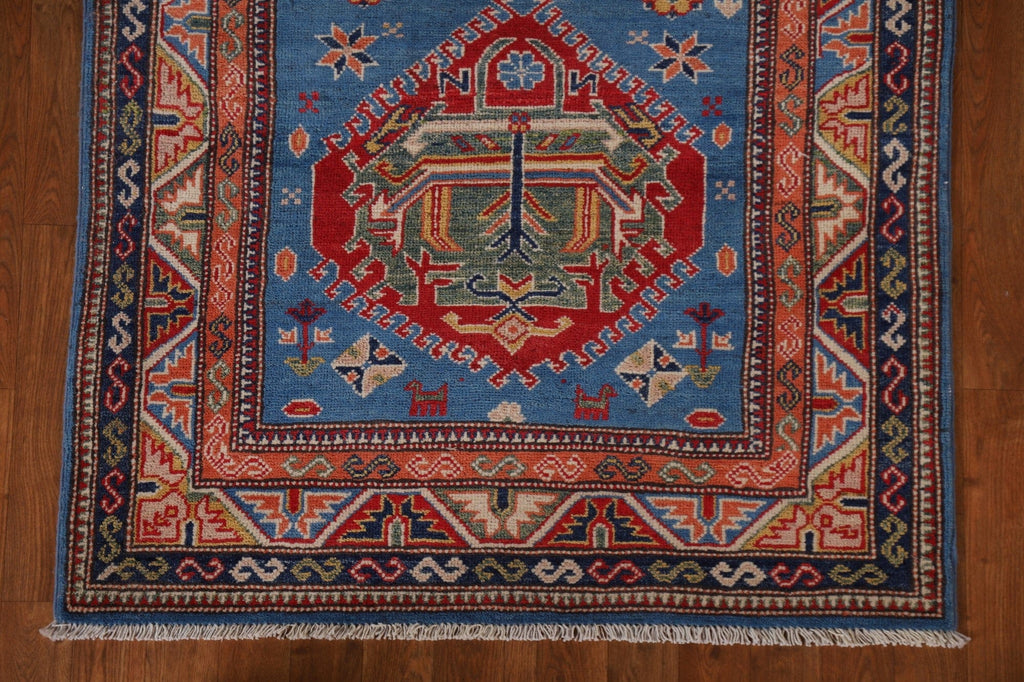 Blue Kazak Handmade Runner Rug 4x13