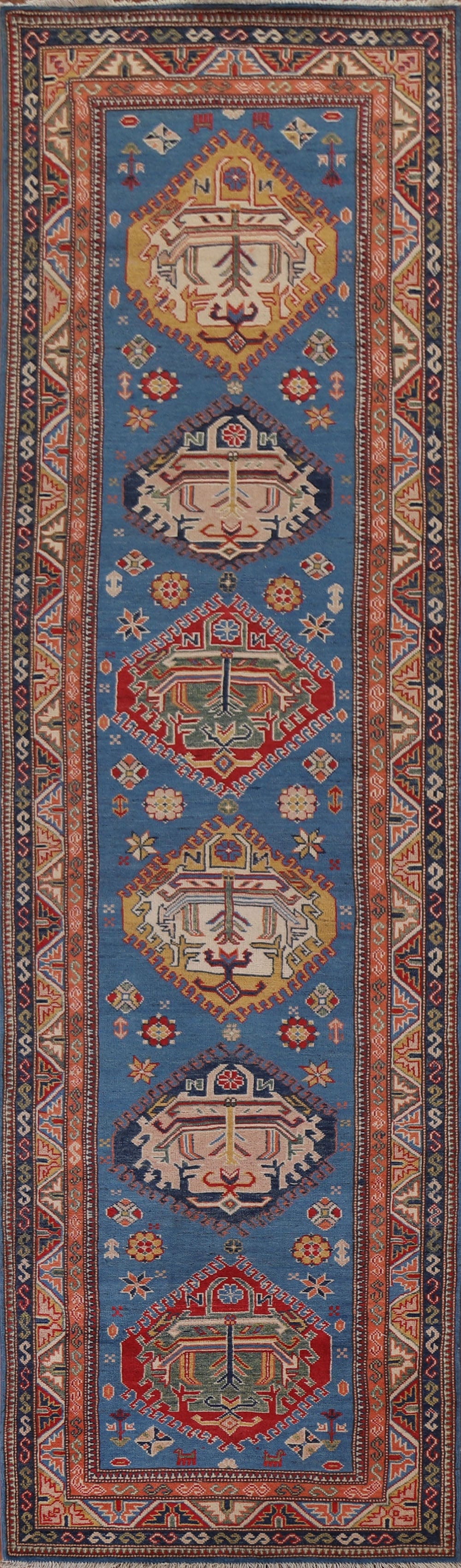 Blue Kazak Handmade Runner Rug 4x13