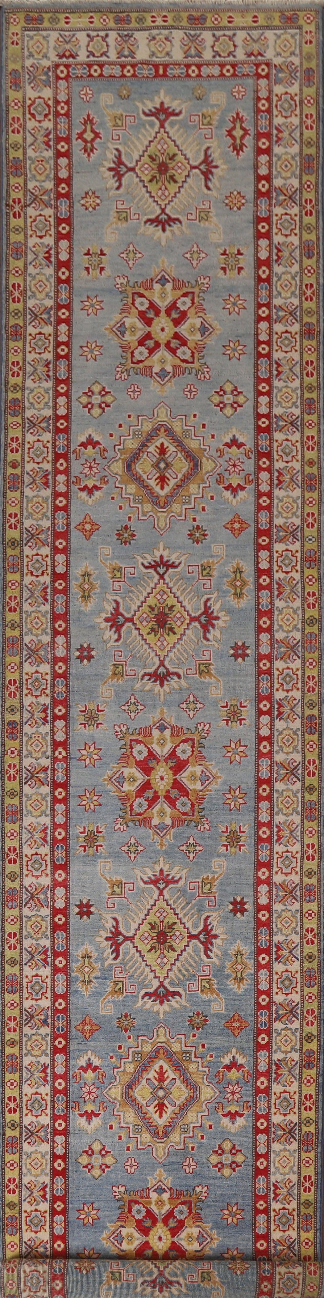 Light Blue Kazak Wool Runner Rug 3x17