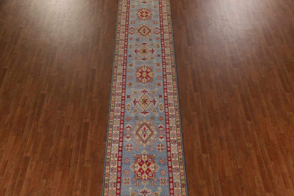 Light Blue Kazak Wool Runner Rug 3x17