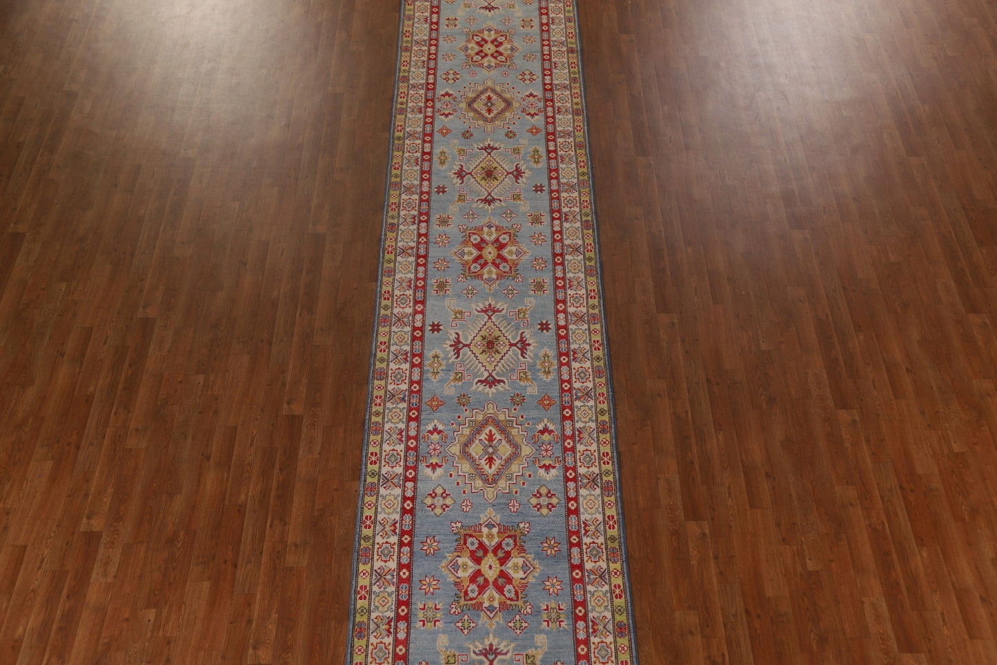 Light Blue Kazak Wool Runner Rug 3x17