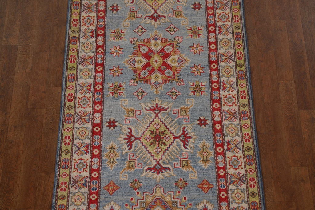 Light Blue Kazak Wool Runner Rug 3x17