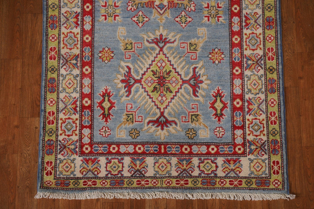 Light Blue Kazak Wool Runner Rug 3x17